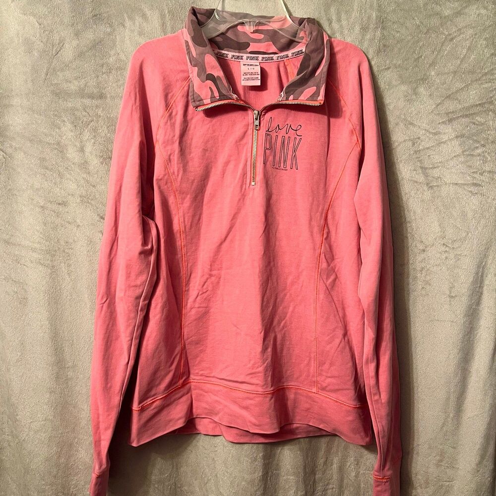 VS PINK Camo Half Zip Large Collar Pullover Long Sleeve Top